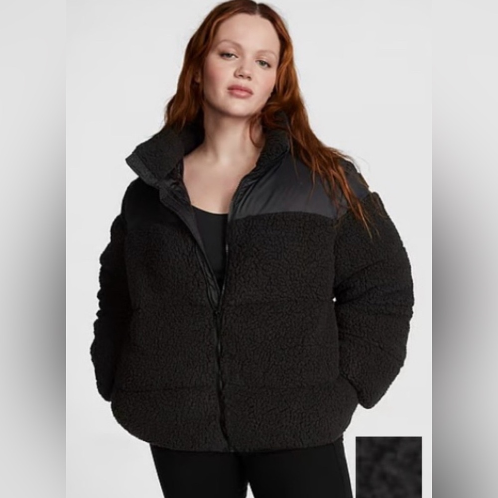 PINK Cozy fleece quilted puffer jacket size Large
